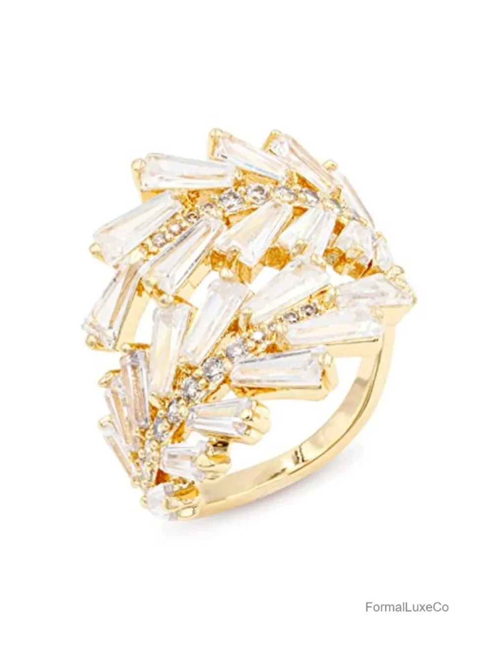 Adjustable Cocktail Statement Ring Gold Plated CZ Crystal Jewelry